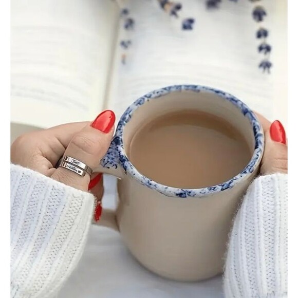 Stainless Steel Carved JUST BREATH Heart Adjustable Ring - Picture 6 of 6